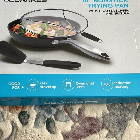 Brand New 10" Nonstick Frying Pan w/ Splatter Screen & Spatula Aluminum - Picture 6 of 16